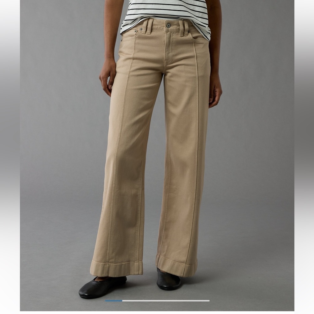 AE Dreamy Drape Stretch Low-Rise Baggy Wide-Leg Pant American Eagle Soft Oat 2s